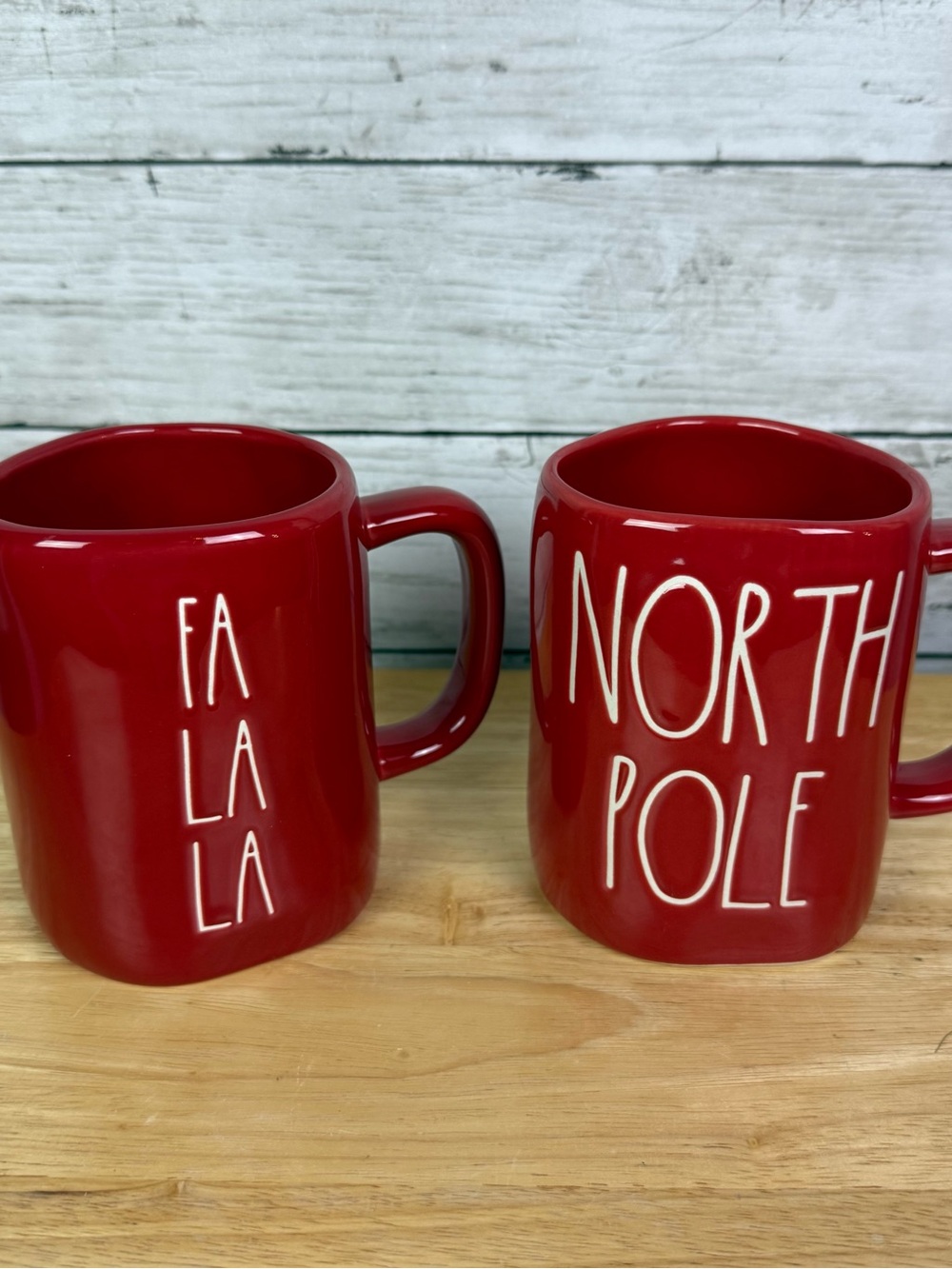 Rae Dunn FALALA & North Pole Red Ceramic Mugs